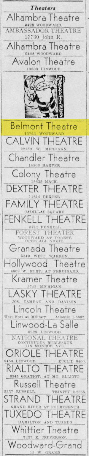 Belmont Theatre - 1933 Theater Listing Showing Correct Address (newer photo)
